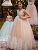 Blumenmädchen Kleider Rosa Abendkleider für Hochzeit Tüll ärmellos Prinzessin Hochzeit mit Rundkragen kleid blumenmädchen knöchellang und Schnürung