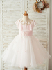 Blumenmädchen Kleider Rosa Abendkleider für Hochzeit Tüll ärmellos Prinzessin Hochzeit mit Rundkragen kleid blumenmädchen knielang und Reißverschluss