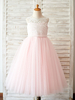 Blumenmädchen Kleider Rosa Abendkleider für Hochzeit Tüll ärmellos Prinzessin Hochzeit mit Rundkragen kleid blumenmädchen wadenlang