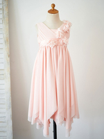 Blumenmädchen Kleider Rosa Abendkleider für Hochzeit Tüll ärmellos Prinzessin Hochzeit V-Ausschnitt kleid blumenmädchen knielang