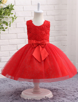 Blumenmädchen Kleider Rot Abendkleider für Hochzeit Netz Kleine Mädchens festliche Kleider ärmellos Prinzessin Hochzeit mit Rundkragen