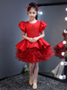 Blumenmädchen Kleider Rot Abendkleider für Hochzeit Satingewebe Kleine Mädchens festliche Kleider Kurzarm Prom- Hochzeit mit Rundkragen