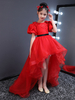 Blumenmädchen Kleider Rot Abendkleider für Hochzeit Tüll Kurzarm Empire- Hochzeit mit Rundkragen kleid blumenmädchen und unsymmetrischem Design