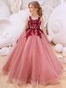 Blumenmädchen Kleider Rot Abendkleider für Hochzeit Tüll ärmellos Prinzessin Hochzeit mit Rundkragen kleid blumenmädchen bodenlang und Schnürung