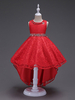 Blumenmädchen Kleider Rot Abendkleider für Hochzeit Tüll ärmellos Prinzessin Hochzeit mit Rundkragen kleid blumenmädchen und unsymmetrischem Design