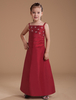 Blumenmädchen Kleider Rubin Abendkleider für Hochzeit Taft Kinder Ballkleider ärmellos A-Linie- Hochzeit viereckiger Ausschnitt kleid blumenmädchen