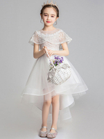 Blumenmädchen Kleider Salbeigrün Abendkleider für Hochzeit Tüll ärmellos Prinzessin mit Rundkragen und unsymmetrischem Design