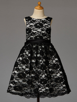 Blumenmädchen Kleider Schwarz Abendkleider für Hochzeit Spitze ärmellos A-Linie- Hochzeit mit Rundkragen kleid blumenmädchen knielang