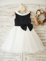 Blumenmädchen Kleider Schwarz Abendkleider für Hochzeit Satingewebe ärmellos Prinzessin Hochzeit knielang kleid blumenmädchen mit Reißverschluss
