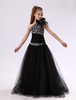 Blumenmädchen Kleider Schwarz Abendkleider für Hochzeit Tüll Kleinkinder Festkleider ärmellos A-Linie- Hochzeit Einschulter kleid blumenmädchen