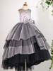 Blumenmädchen Kleider Schwarz Abendkleider für Hochzeit Tüll ärmellos Prinzessin Hochzeit mit Rundkragen kleid blumenmädchen und Schleppe