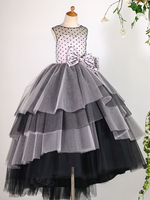 Blumenmädchen Kleider Schwarz Abendkleider für Hochzeit Tüll ärmellos Prinzessin Hochzeit mit Rundkragen kleid blumenmädchen und Schleppe
