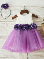 Blumenmädchen Kleider Violett Abendkleider für Hochzeit Tüll ärmellos Prinzessin Hochzeit mit Rundkragen kleid blumenmädchen knielang