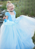 Blumenmädchen Kleider Wasserblau Abendkleider für Hochzeit Velours Kleinkinder Festkleider Langarm Prinzessin Hochzeit Designender Ausschnitt
