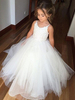 Blumenmädchen Kleider Weiß Abendkleider für Hochzeit gemischten Baumwollen ärmellos Prinzessin Hochzeit viereckiger Ausschnitt knöchellang