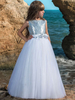 Blumenmädchen Kleider Weiß Abendkleider für Hochzeit mit Pailletten bestickt ärmellos Prom- Hochzeit und Rundkragen kleid blumenmädchen knöchellang
