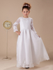 Blumenmädchen Kleider Weiß Abendkleider für Hochzeit Organza Langarm A-Linie- Hochzeit mit Rundkragen kleid blumenmädchen bodenlang