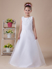 Blumenmädchen Kleider Weiß Abendkleider für Hochzeit Organza Mädchenbekleidung ärmellos A-Linie- Hochzeit viereckiger Ausschnitt kleid blumenmädchen