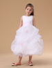 Blumenmädchen Kleider Weiß Abendkleider für Hochzeit Organza ärmellos A-Linie- Hochzeit mit Rundkragen kleid blumenmädchen wadenlang