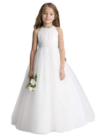 Blumenmädchen Kleider Weiß Abendkleider für Hochzeit Organza ärmellos Prinzessin Hochzeit mit Rundkragen kleid blumenmädchen knöchellang