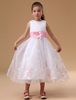 Blumenmädchen Kleider Weiß Abendkleider für Hochzeit ärmellos A-Linie- mit Rundkragen Hochzeit wadenlang kleid blumenmädchen