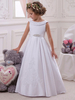 Blumenmädchen Kleider Weiß Abendkleider für Hochzeit Satingewebe ärmellos A-Linie- Hochzeit mit Bateau-Kragen kleid blumenmädchen bodenlang