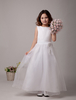 Blumenmädchen Kleider Weiß Abendkleider für Hochzeit Satingewebe ärmellos A-Linie- Hochzeit mit Bateau-Kragen kleid blumenmädchen knöchellang