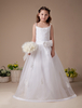 Blumenmädchen Kleider Weiß Abendkleider für Hochzeit Satingewebe ärmellos A-Linie- Hochzeit mit Rundkragen kleid blumenmädchen bodenlang