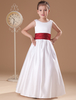 Blumenmädchen Kleider Weiß Abendkleider für Hochzeit Satingewebe ärmellos A-Linie- Hochzeit mit Rundkragen kleid blumenmädchen bodenlang