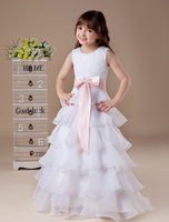Blumenmädchen Kleider Weiß Abendkleider für Hochzeit Satingewebe ärmellos A-Linie- Hochzeit mit Rundkragen kleid blumenmädchen bodenlang