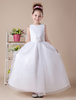 Blumenmädchen Kleider Weiß Abendkleider für Hochzeit Satingewebe ärmellos A-Linie- Hochzeit mit Rundkragen kleid blumenmädchen knöchellang