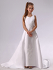 Blumenmädchen Kleider Weiß Abendkleider für Hochzeit Satingewebe ärmellos A-Linie- Hochzeit mit Rundkragen kleid blumenmädchen und Schleppe