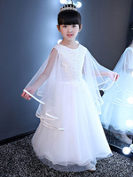 Blumenmädchen Kleider Weiß Abendkleider für Hochzeit Tüll Langarm Prinzessin Hochzeit mit Rundkragen kleid blumenmädchen knöchellang
