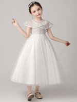 Blumenmädchen Kleider Weiß Abendkleider für Hochzeit Tüll ärmellos Prinzessin Hochzeit mit Rundkragen kleid blumenmädchen knöchellang