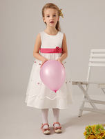 Blumenmädchen Kleider Weiß Abendkleider für Hochzeit Tüll ärmellos Prinzessin Hochzeit mit Rundkragen kleid blumenmädchen wadenlang