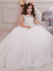 Blumenmädchen Kleider Weiß Abendkleider für Hochzeit Tüll ärmellos Prom- Hochzeit mit Rundkragen kleid blumenmädchen knöchellang und Reißverschluss