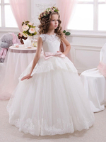 Blumenmädchen Kleider Weiß Abendkleider für Hochzeit Tüll ärmellos Prom- Hochzeit mit Rundkragen kleid blumenmädchen knöchellang und Reißverschluss