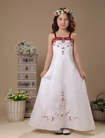 Blumenmädchen Kleider Weiß Satin Organza Kinder Party Kleider Sleeveless Sash Spitze Perlen Erstkommunion Kleid
