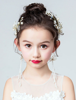 Blumenmädchen Kopfschmuck Set Elfenbein Ohrringe Haarspangen Perlen Kinder Haarschmuck