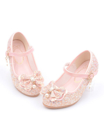 Blumenmädchen-Schuhe Rosa Pailletten-runde Zehen-Schleifen-Party-Schuhe für Kinder