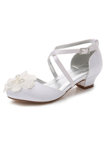 Blumenmädchen Schuhe weiße runde Zehe Chunky Ferse Perlen Pumps