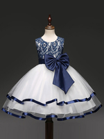 Blumenmädchenkleider Blue Jewel Neck Sleeveless Bows Kinder Partykleider