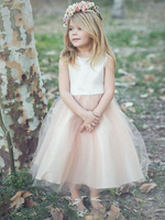 Blumenmädchenkleider Champagner Jewel Neck Sleeveless Formelle Kinder Festzug Kleider