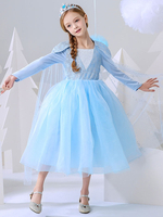 Blumenmädchenkleider Gefrorenes Elsa mit eckigem Ausschnitt mit langen Ärmeln Buttons Kinder Partykleider