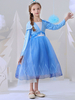Blumenmädchenkleider Gefrorenes Elsa Quadrat-Ansatz Organza mit langen Ärmeln Tee-Länge Prinzessin Silhouette Plissee-Kind-Partei-Kleider