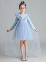 Blumenmädchenkleider Hellblau Entworfener Ausschnitt Polyester Ärmellos Knielang A-Linie Polyester Baumwolle Tüll Pailletten Kinder Gesellschaftsparty Kleider