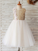 Blumenmädchenkleider Jewel Ausschnitt Tüll Ärmel Knie-Länge Prinzessin Silhouette-Kinderparty-Kleider