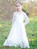 Blumenmädchenkleider Jewel Neck Elastic Woven Satin Long Sleeves Knöchellange Scheide Schärpe Kids Party Kleider