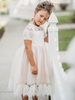 Blumenmädchenkleider Jewel Neck Kurzarm Kids Party Kleider