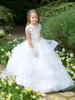 Blumenmädchenkleider Jewel Neck Kurze Ärmel Schärpe Bodenlangen Kinder Partykleider